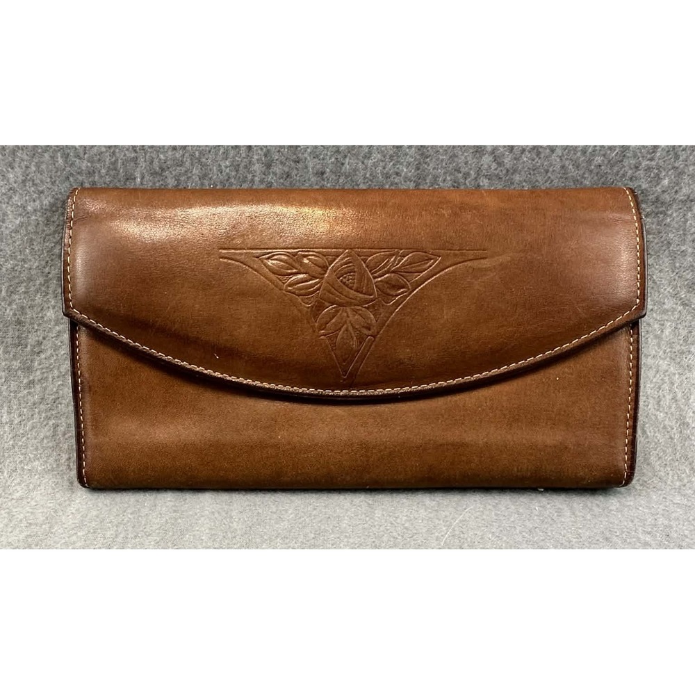 Genuine Cowhide‎ Leather Rolfs Classic Brown Checkbook Wallet Womens
